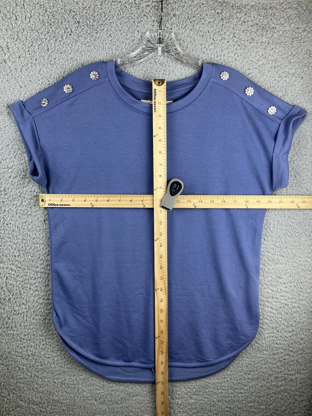 Cupio Blush Rhinestone Accent Knit Top Women's S Blue Cuffed Sleeve Comfy Bling - Picture 3 of 9